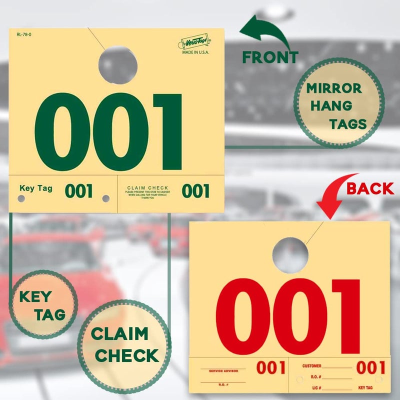Versa-Tags 1000 Automotive Service Dispatch Numbers Mirror Hang Tags Numbered 000-999 RL78 Style Red Green Service Dispatch Numbers Manilla Card Stock with 1.25 Slotted Hang Cutout - Image 5
